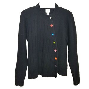 Garnet Hill Lambs Wool Angora Cardigan Sz M Asymmetrical Black Button Up Boho